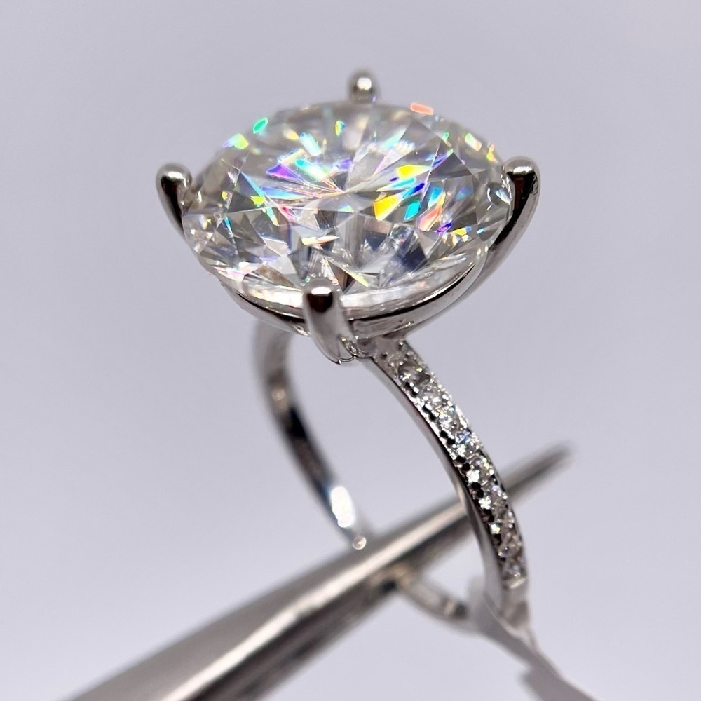 10 Ct Moissanite Ring Round Cut Big Wedding Anniversary Engagement 18k - 925